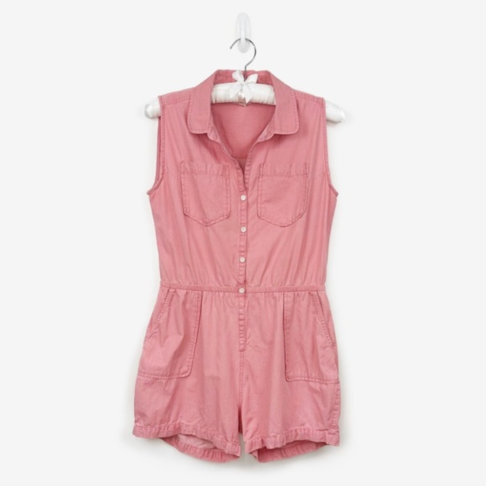 Pact Pink Sleeveless Button-Front Romper
